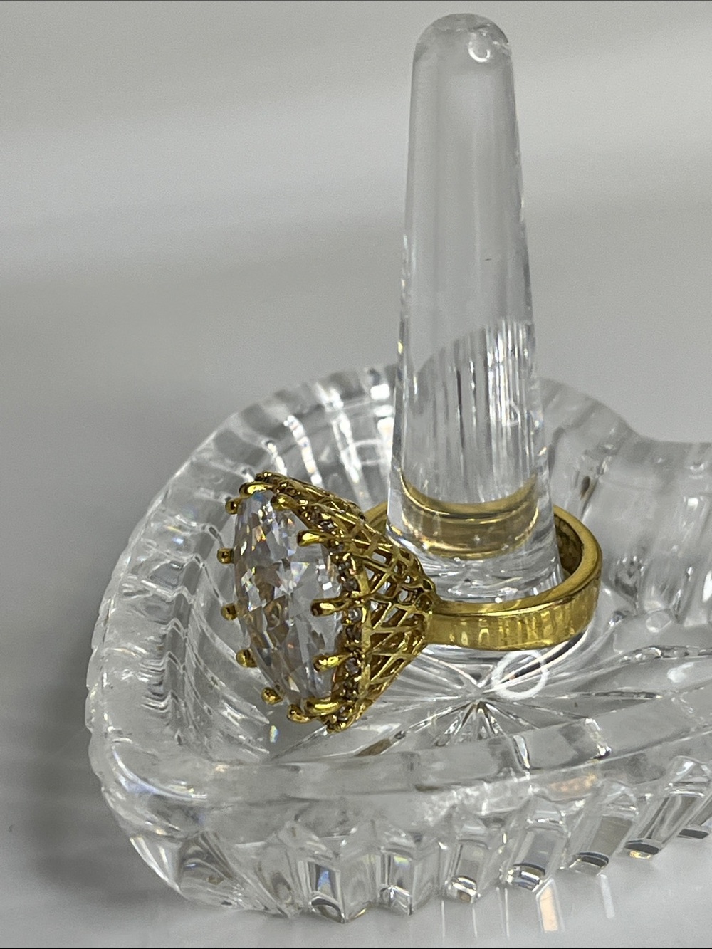 Gold-Tone Cocktail Ring with Large Clear Crystal - Picture 6 of 8